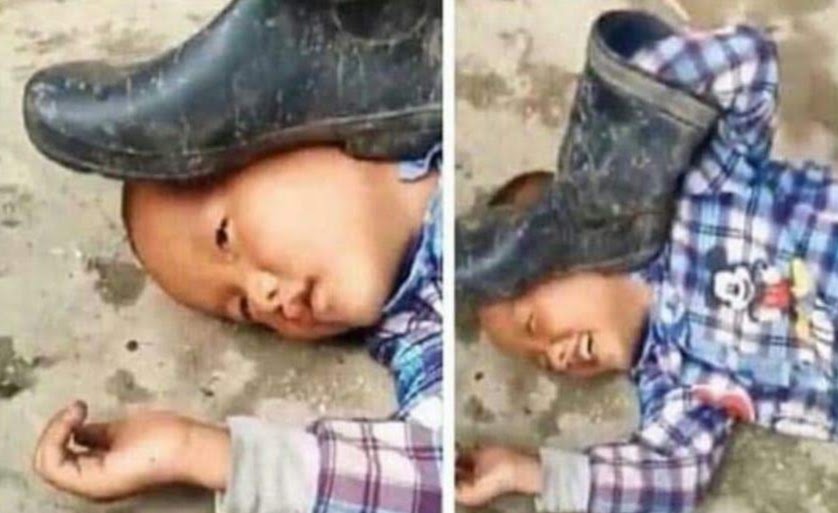 Pressing a boot on your own head