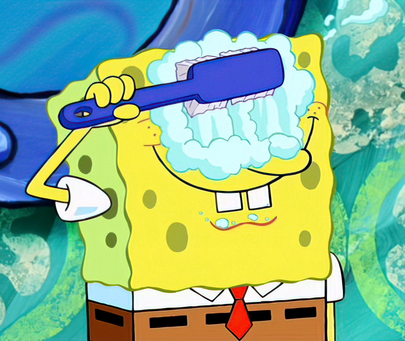 Spongebob cleaning his eyes