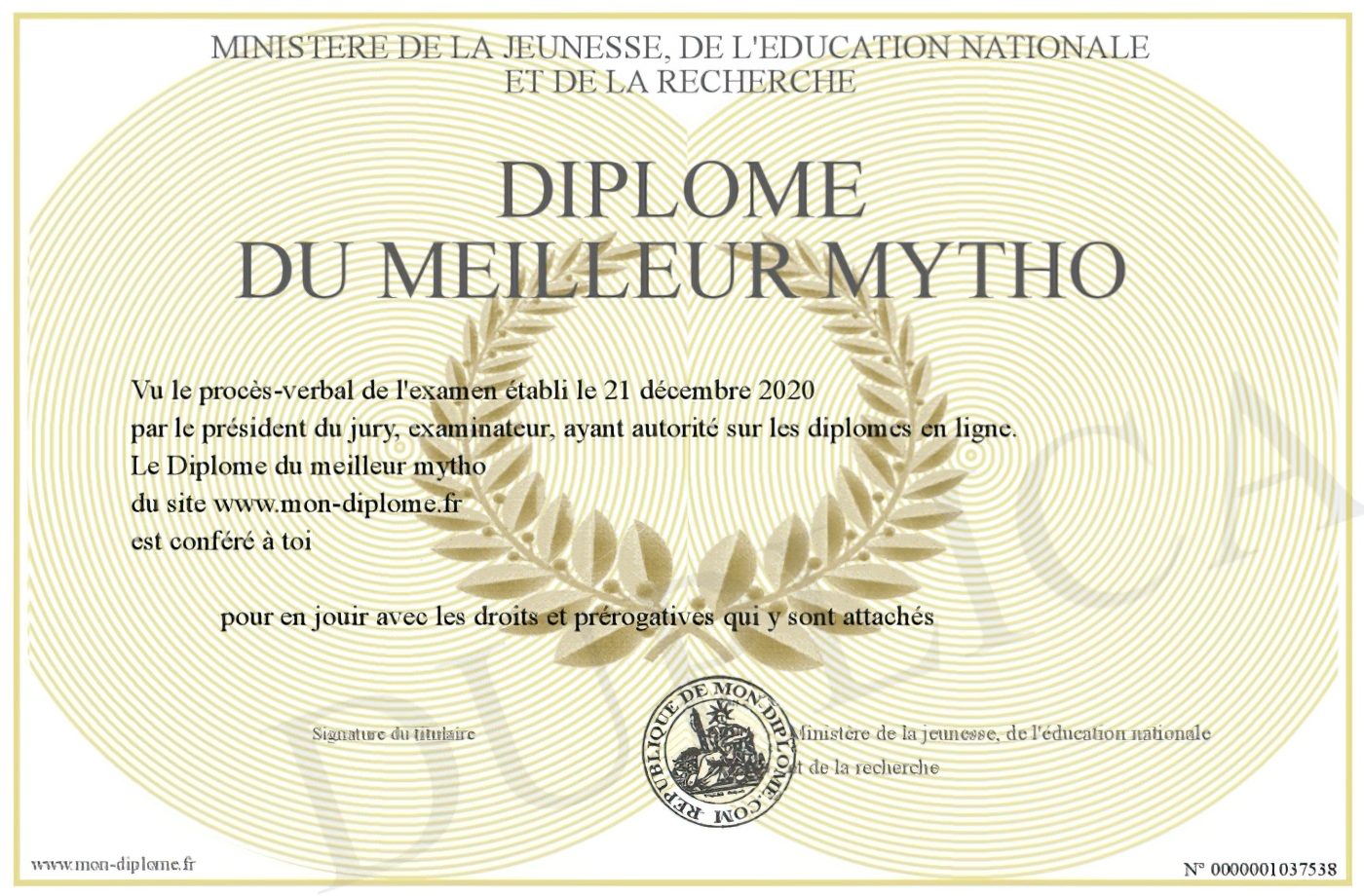 Diplôme du meilleur mytho