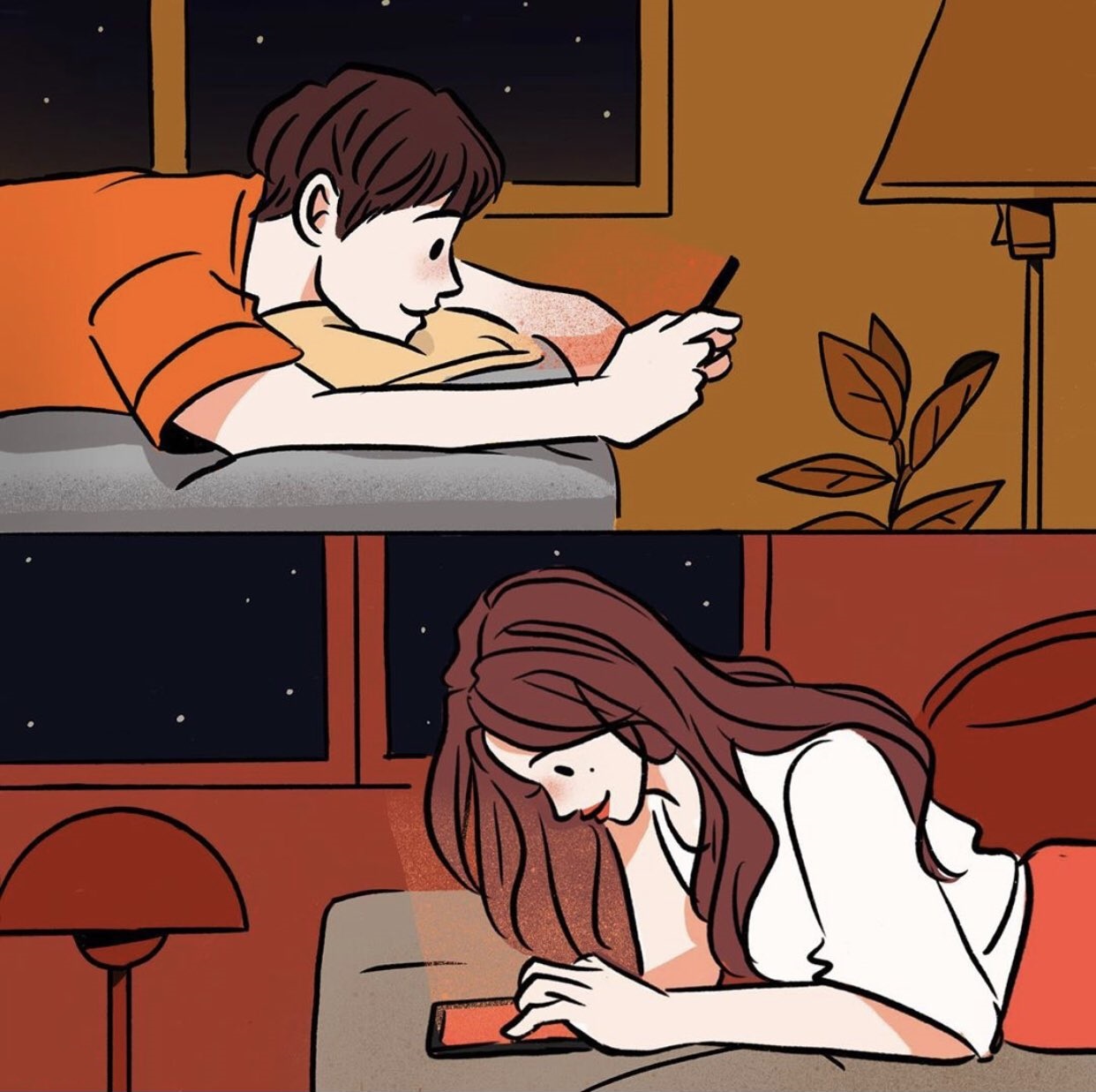 Boy and girl texting