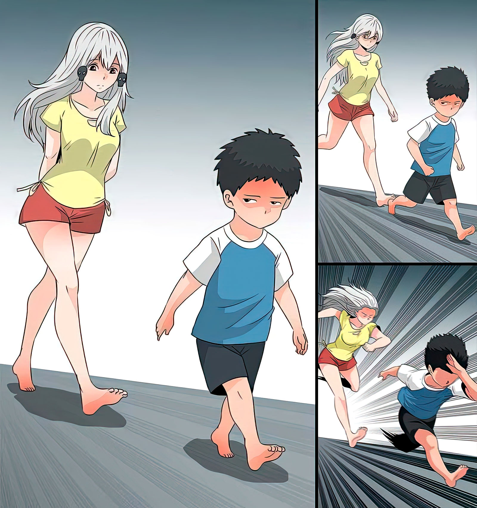 Girl chasing a kid