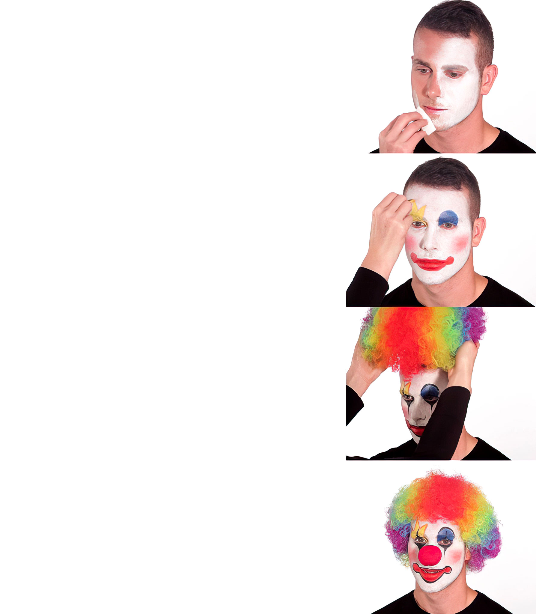 Putting on clown makeup