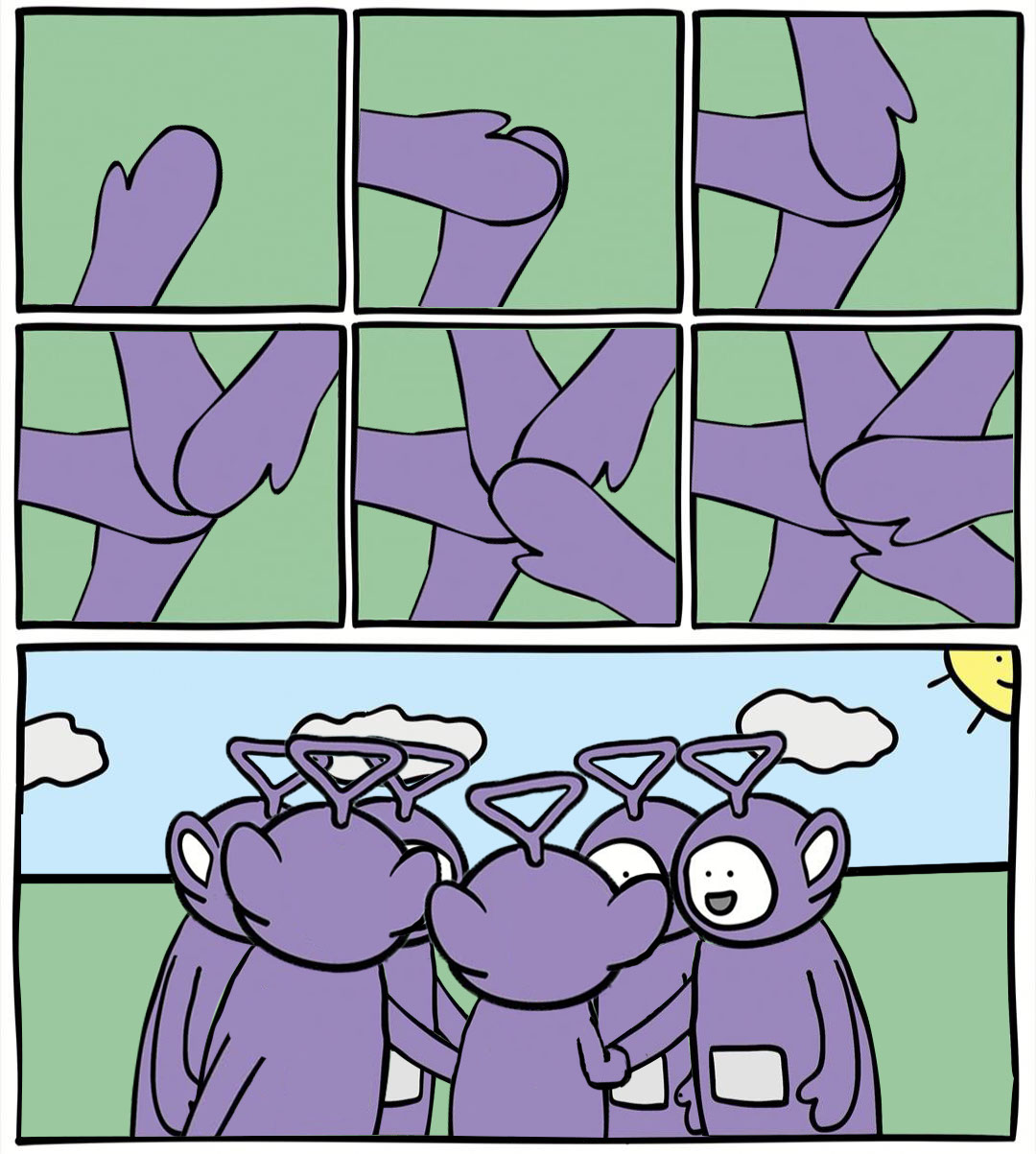 Teletubbies in a circle