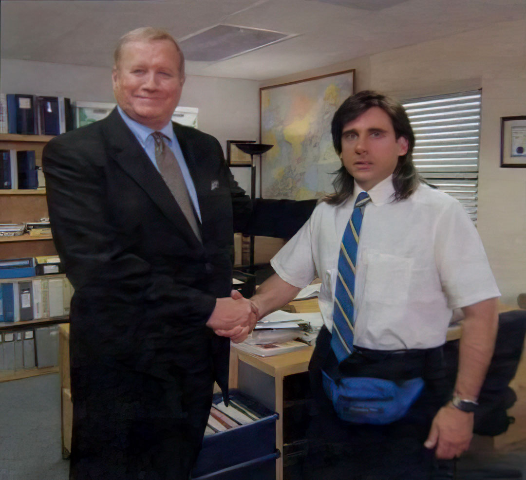Young michael scott shaking ed trucks hand