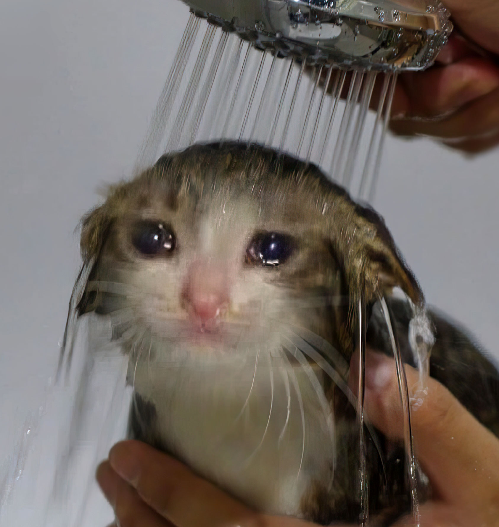 Douche chat triste
