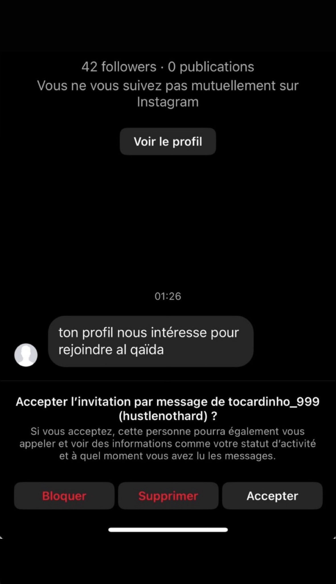 screen conv instagram ton profil nous intéresse pour rejoindre al qaïda
