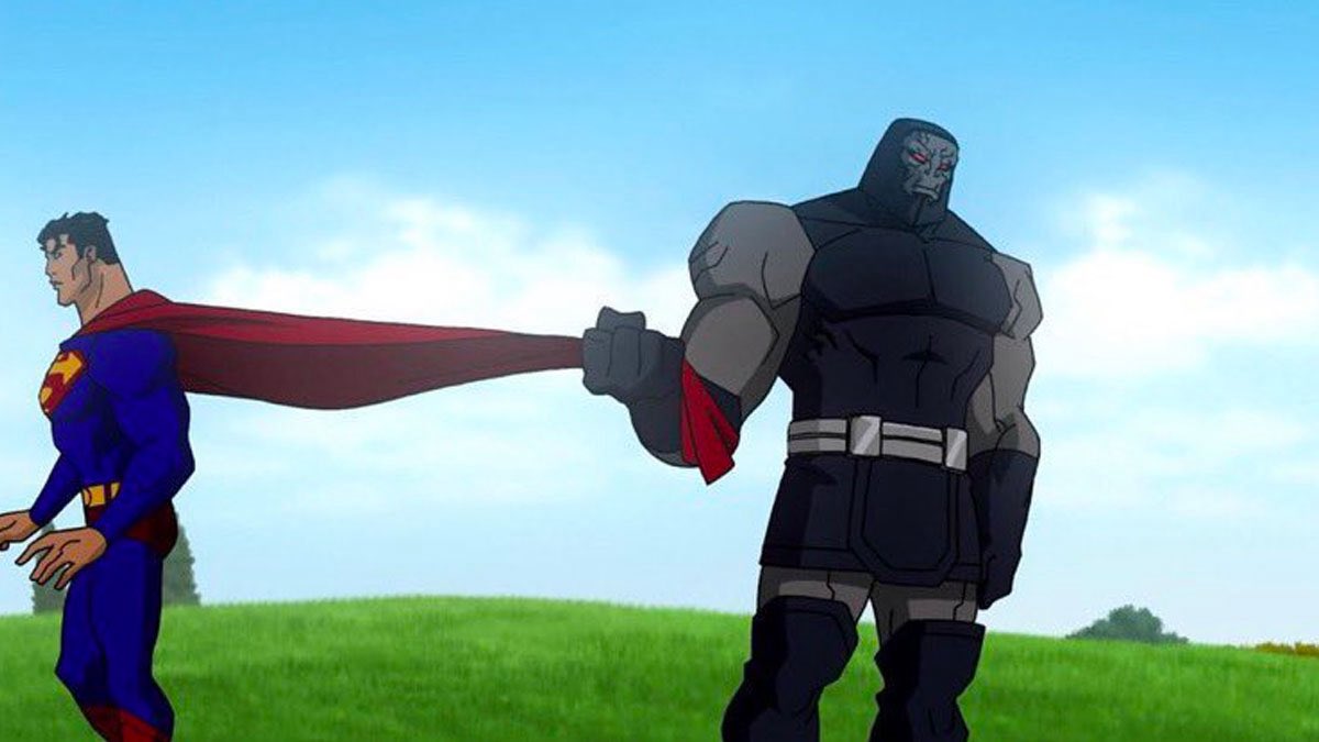 Darkseid qui retient superman par la cape