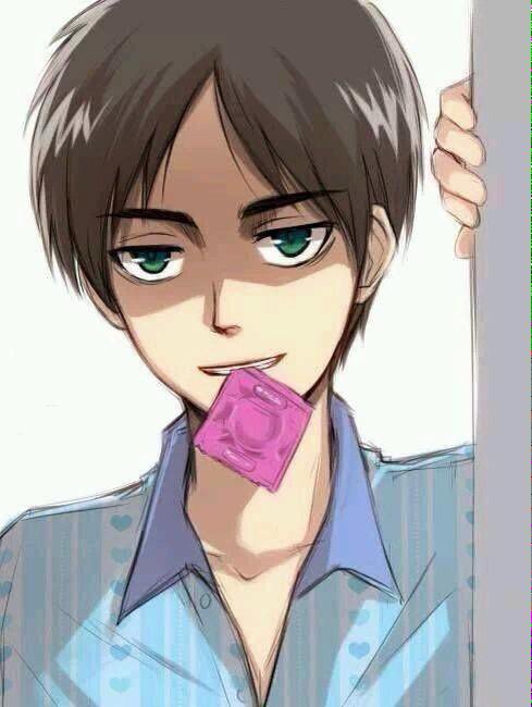 Eren Jäger SNK Attaque des titans Garçon d’anime avec un préservatif en bouche – ambiance séduction exagérée