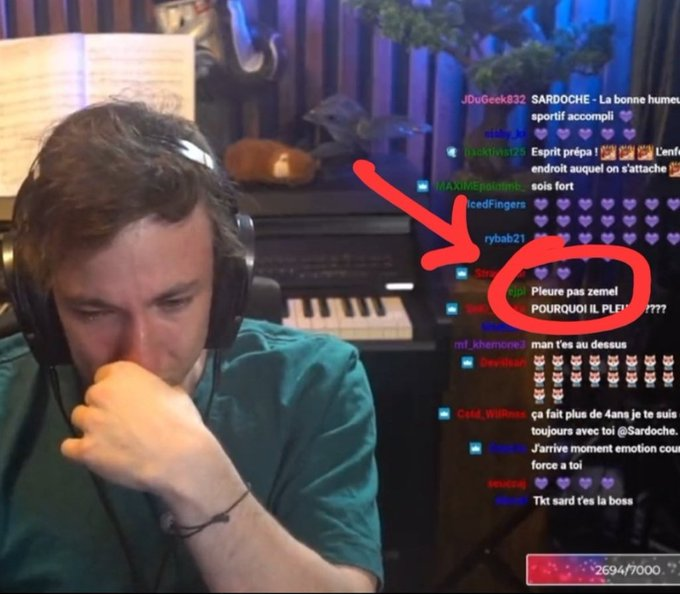Streamer Sardoche ému en live avec chat moqueur 'Pleure pas zemel' – moment touchant détourné en gag