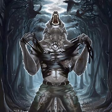 Homme se transformant en loup-garou sous la lune – ambiance dramatique et puissante, style fantasy sombre