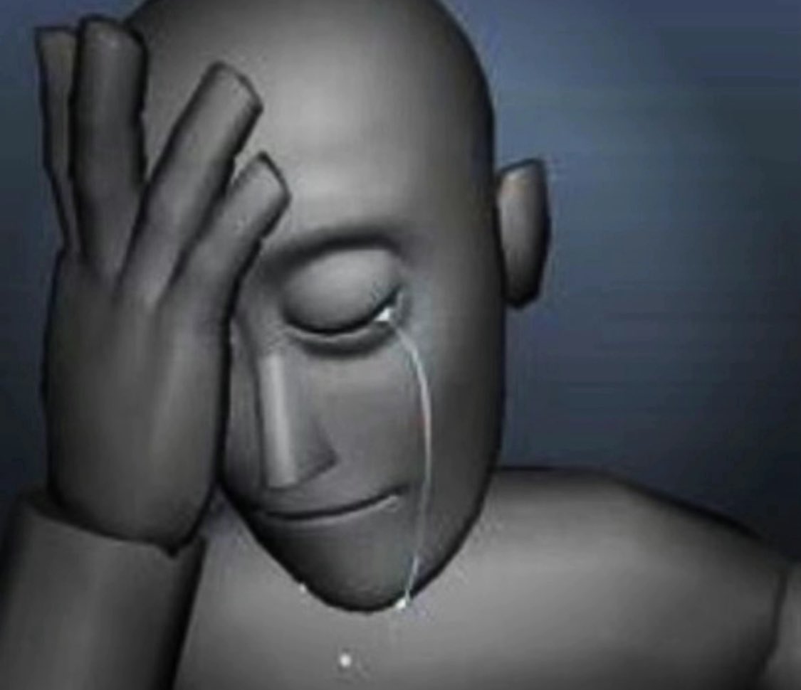Mannequin 3D gris en pleurs avec la main sur le front utilisé pour exprimer une tristesse profonde