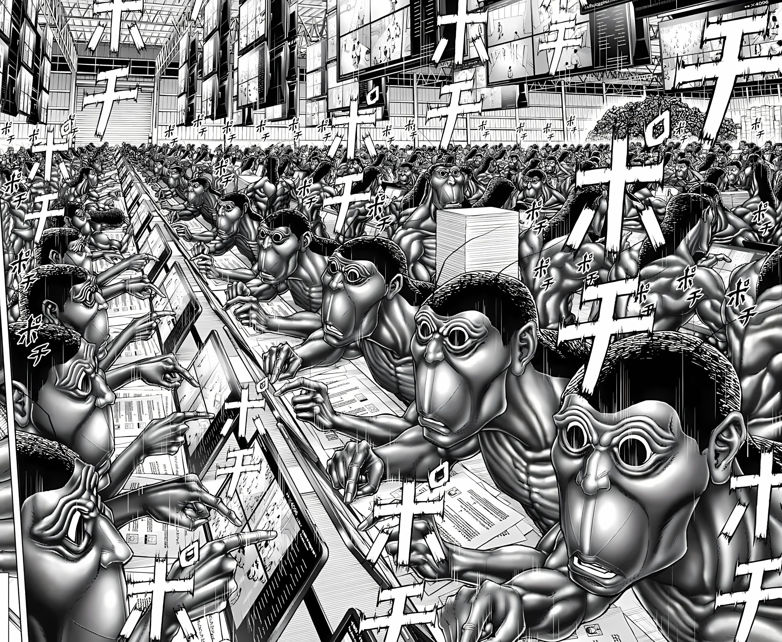 Unar armada de mi-humain, mi-cafard réalisant des tests