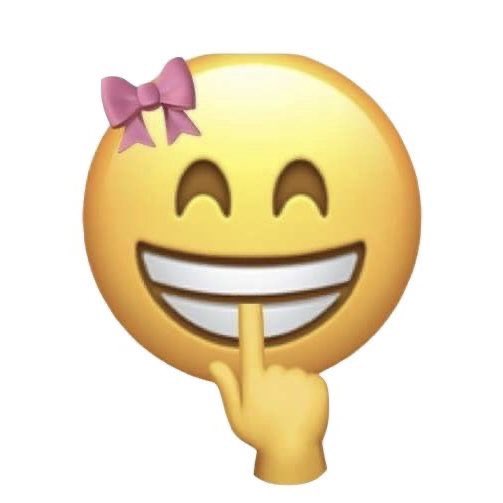 Emoji avec noeud rose se mordillant le doigt da façon joyeuse