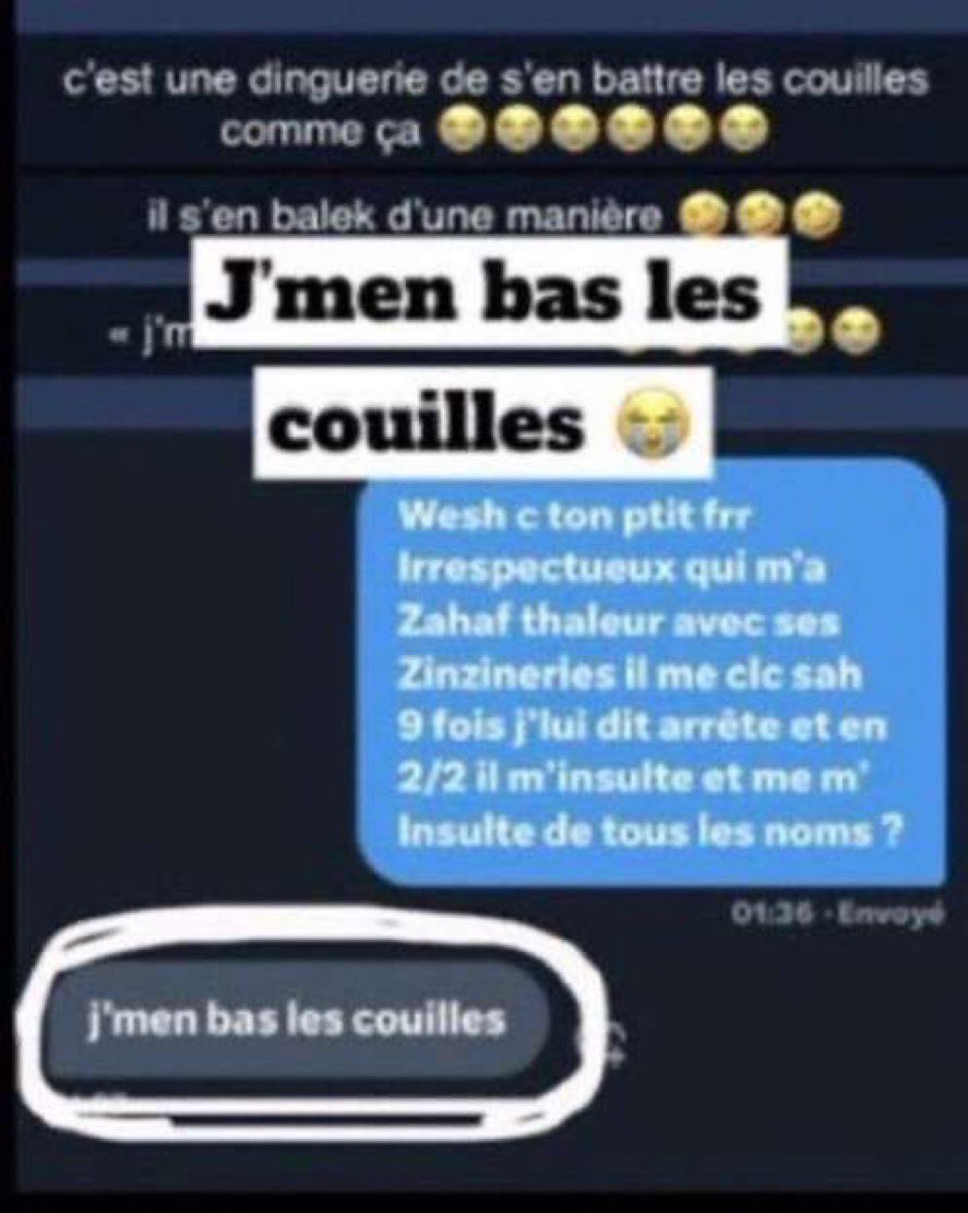 Réponse 'j'men bas les couilles' à une histoire d'insultes détaillée