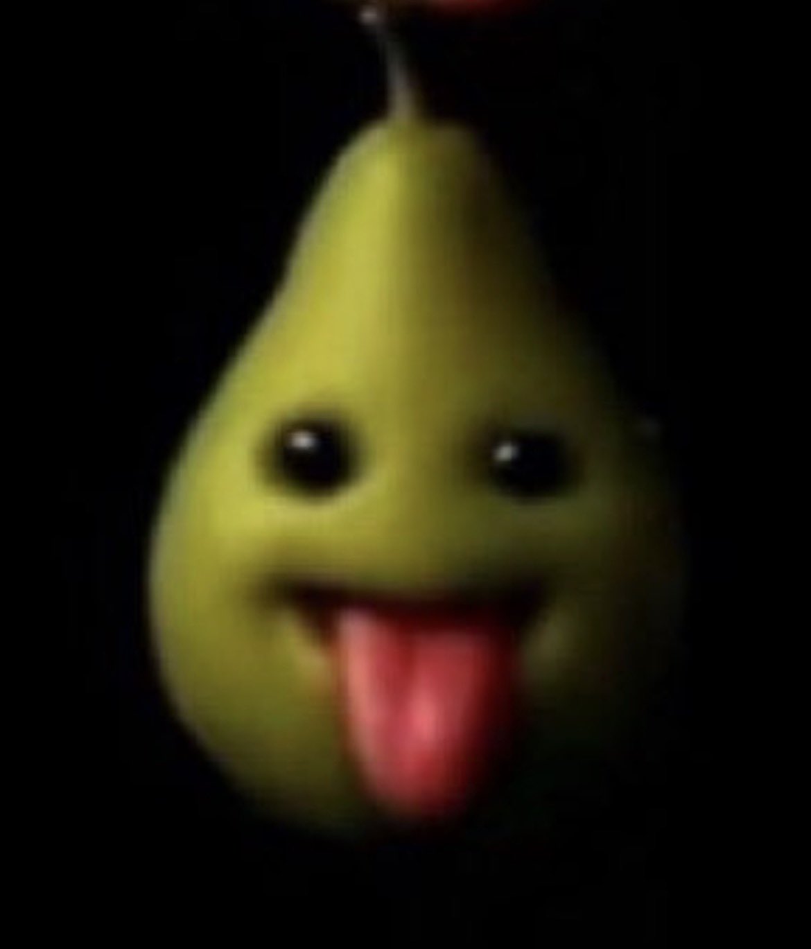 Poire qui fait la grimace avec la langue sortie