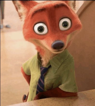 Nick Wilde fixe l'ecran avec des yeux ronds complemtent choqué Zootopia
