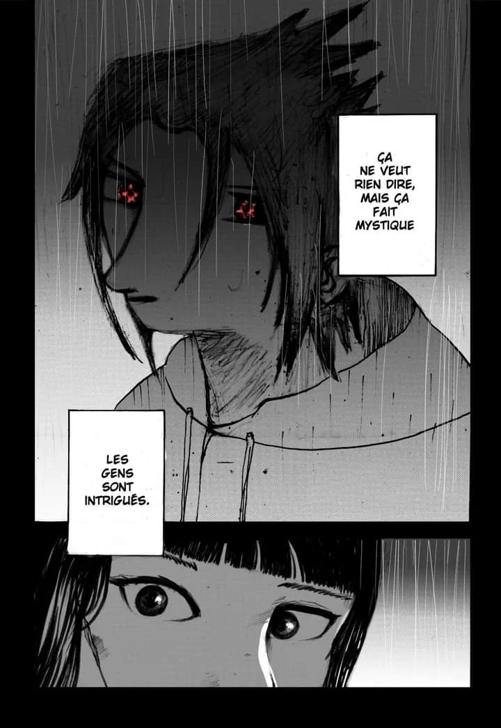 Sasuke version débile au profil sombre qui explique : "ça ne veut rien dire, mais ça fait mystique, les gens sont intrigués."
