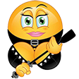 Emoji maitresse BDSM avec un fouet et une tenue en cuir