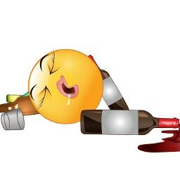 Emoji dort par terre au milieu de bouteilles d'alcool