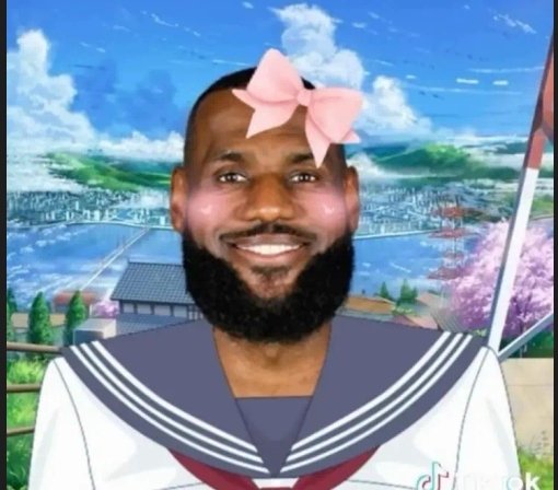 LeBron James porte un nœud rose et un uniforme d'écolière anime
