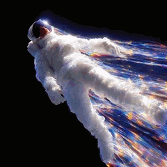 Un astronaute traverse l'espace en brillant dans les étoiles