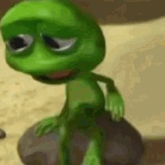 Une grenouille en 3D triste assise sur un rocher
