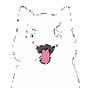 Chat blanc secouant la langue