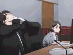 Hiromi Higuruma en plein désespoir et au bout du rouleau face à la charge mentale de son travail d'avocat.
