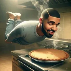 Drake flotte au-dessus d'une tarte