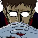 Gendo Ikari réfléchissant en reflétant de la lumière de ses lunette