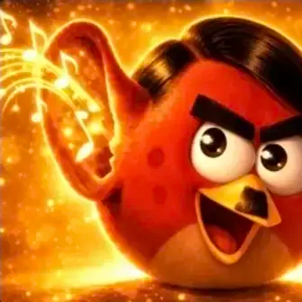 Red d'Angry Birds écoute de la musique avec une oreille géante version Adolf Hitler