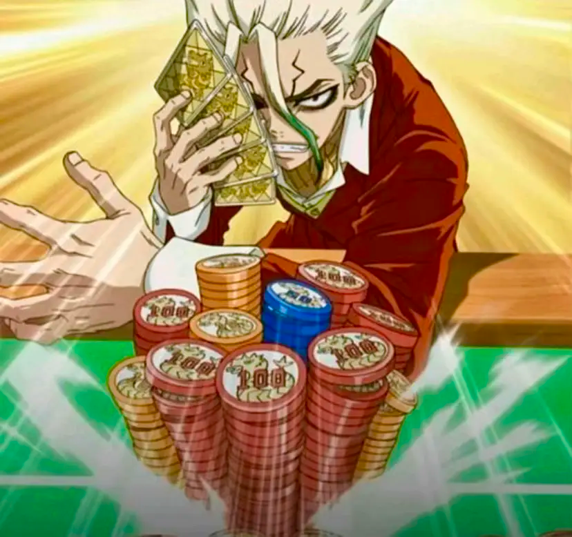 Senku de Dr. Stone pousse ses jetons au poker