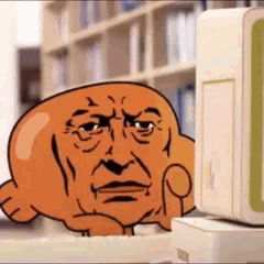 Darwin de Gumball regarde un ecran avec un visage masculin tres detaille