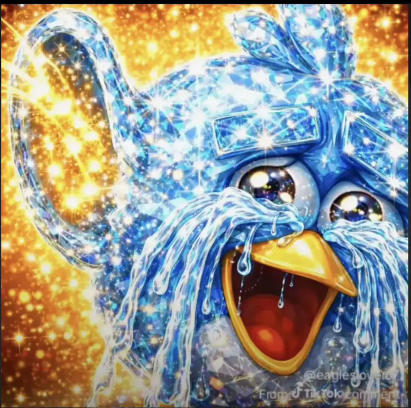 Red Angry Bird bleu recouvert de diamants qui pleure des larmes de diamant