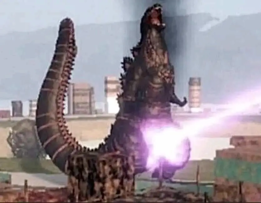 Godzilla tire un rayon laser violet par la bite/paf/zgeg/zizi/pénis
