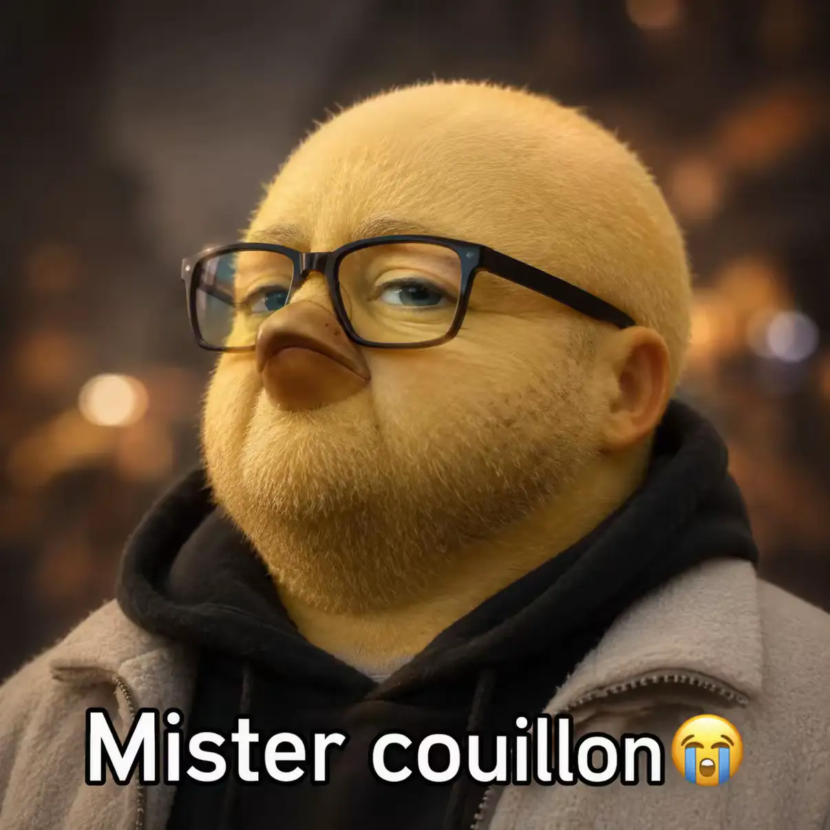 Oiseau Titi géant avec lunettes et barbe légendé Mister couillon