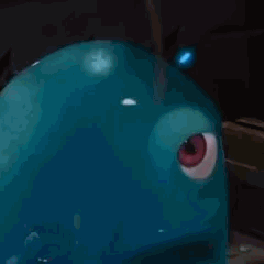 Bob le Blob  de Monstres contre Aliens qui regarde de droite a gauche avec un air choqué