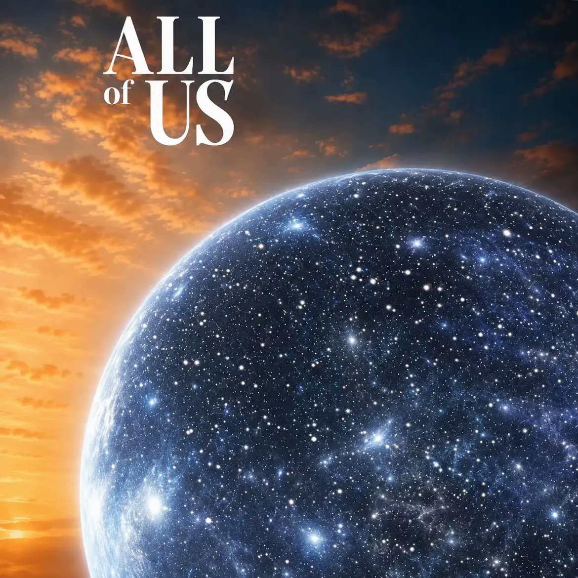 Une sphere etoilee dans l'espace sous le texte ALL OF US