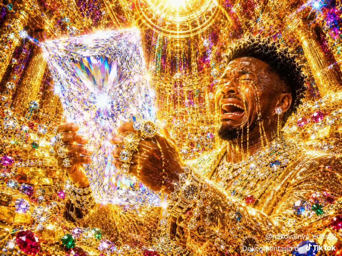 Jimmy Butler couvert d'or qui pleure en tenant un énorme diamant (feuille)