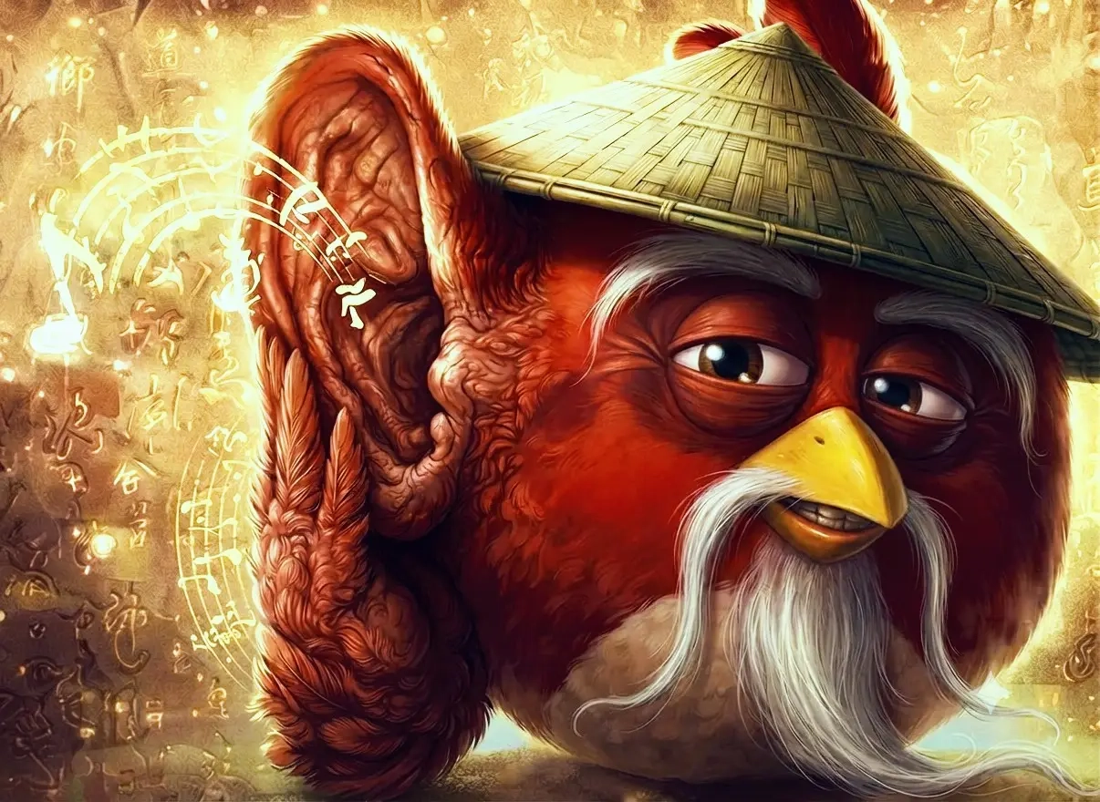 Red d'Angry Birds avec une oreille géante version sage asiatique chinois
