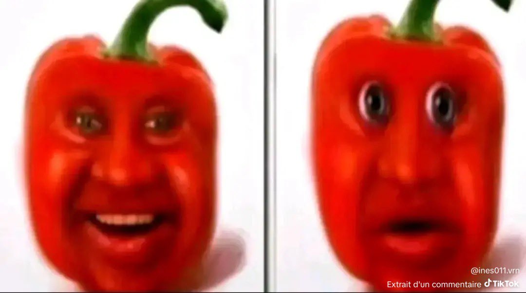 Poivron avec visage humain souriant puis choqué
