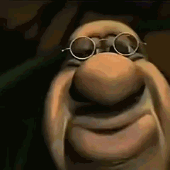 Personnage animé aux lunettes avec de grosses joues et de grosses lèvres