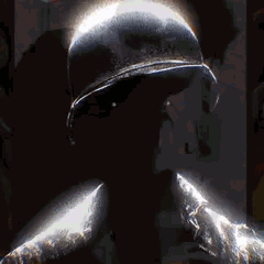 Soldat dans le noir aux yeux brillants