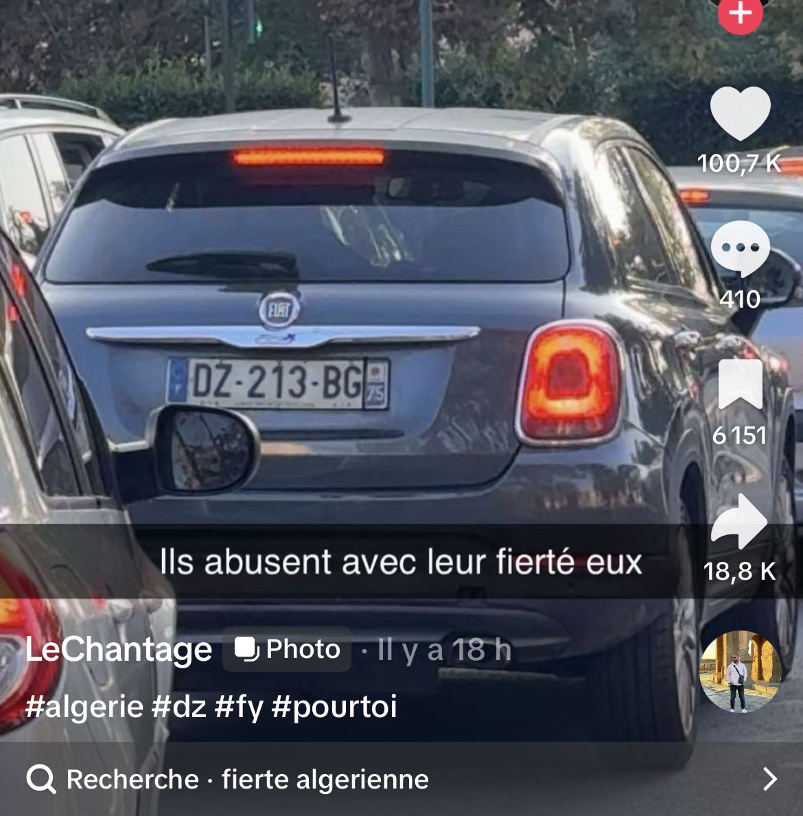 snapchat - Plaque d'immatriculation DZ 213 BG sur une voiture