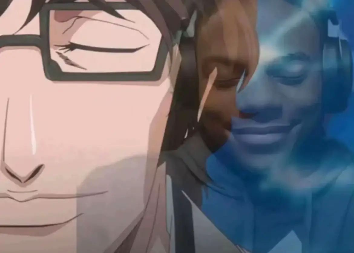 Sosuke Aizen et IShowSpeed sourient les yeux fermés
