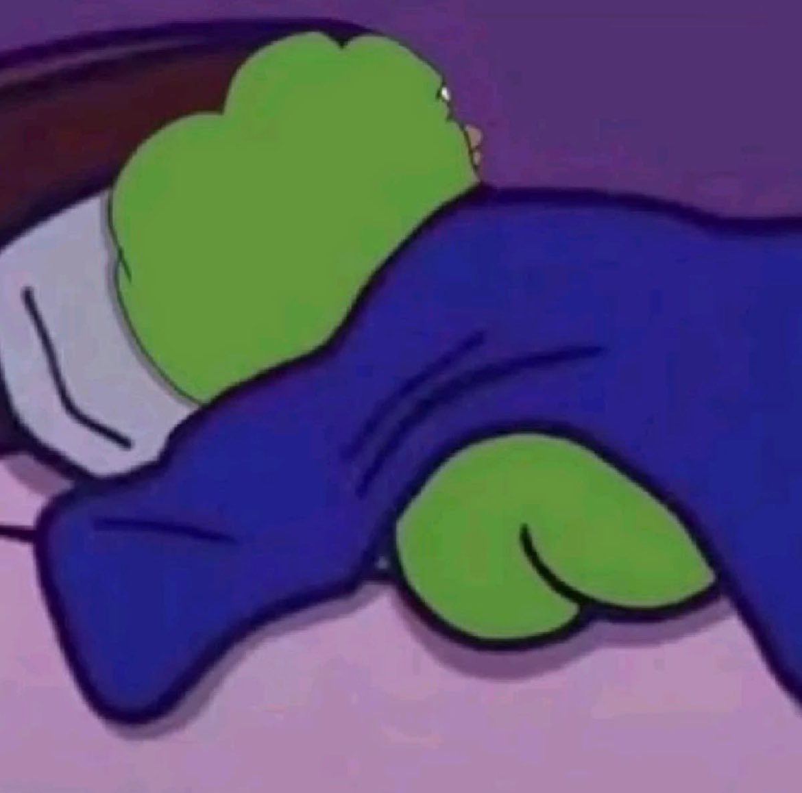 Pepe the Frog dort au lit avec les fesses qui dépassent