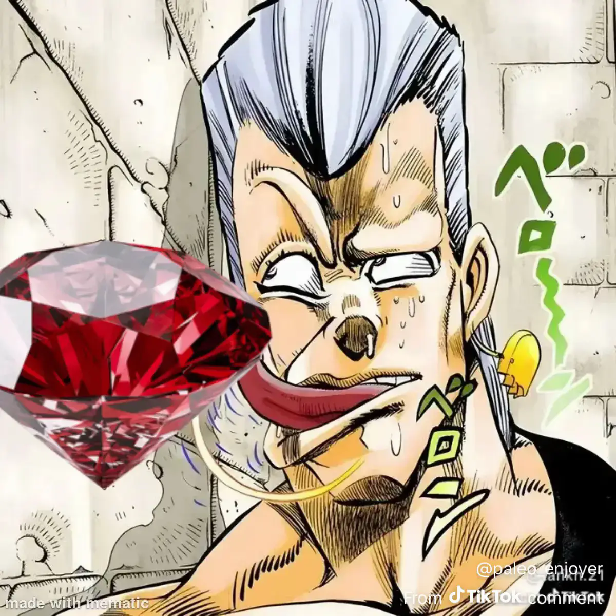 Jean-Pierre Polnareff qui lèche un rubis