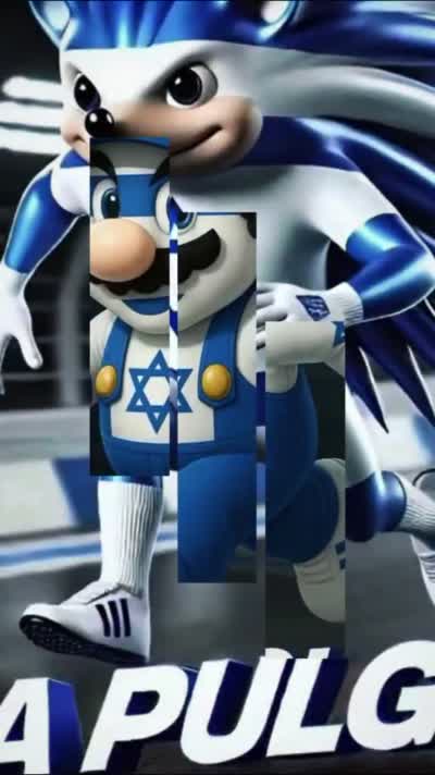 Diaporama de personnages de pop culture aux couleurs de la bande d'Israël (Sonic, Mario)
