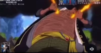 Marshall D. Teach (Barbe Noire) qui se caresse les tétons en feu en hurlant dans One Piece