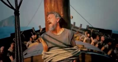 Ulysse attaché au mât de son bateau qui hurle a cause du chant des sirènes